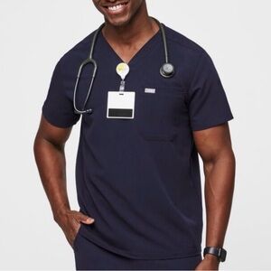FIGS Leon Three Pocket Scrub Top Navy Blue Size Large